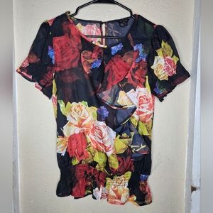 Ted Baker London Janni First Bow Blouse Floral Red Roses Black Size 2 Womens